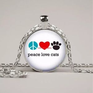 3/$25 Peace Love Cats Glass Pendant Necklace hea…
